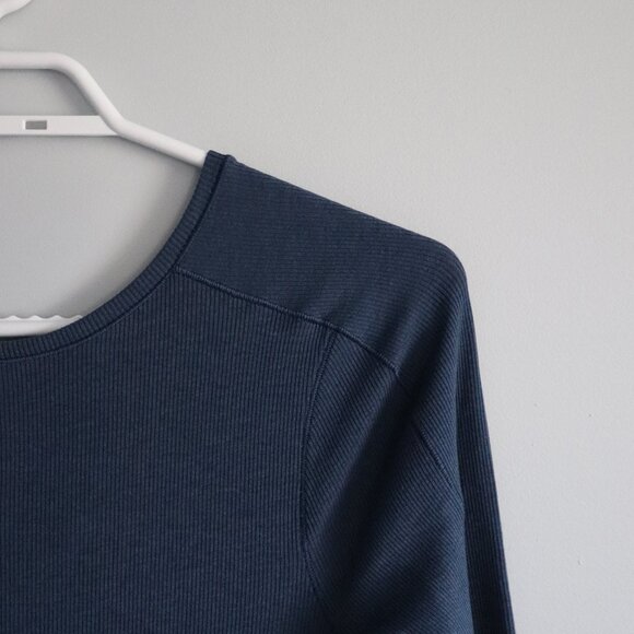 Kit & Ace Womens Blue Sz M Poise High Neck V-Back Ribbed Knit Fitted Midi Dress - Picture 7 of 14